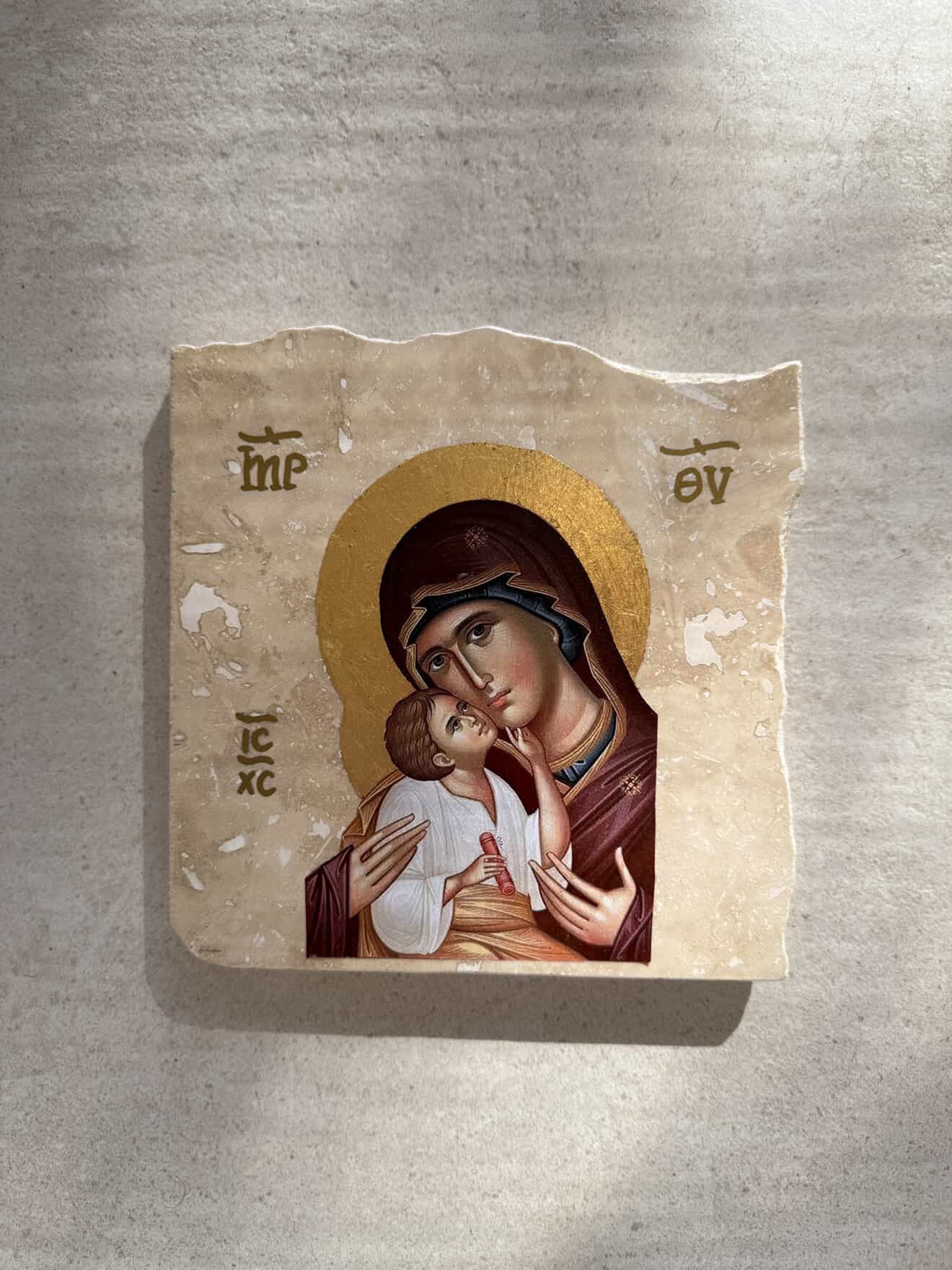 Glykophilousa Icon - Honed Travertine Stone
