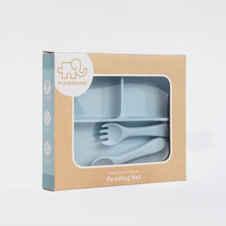 Silicone Feeding Set - Dusty Blue