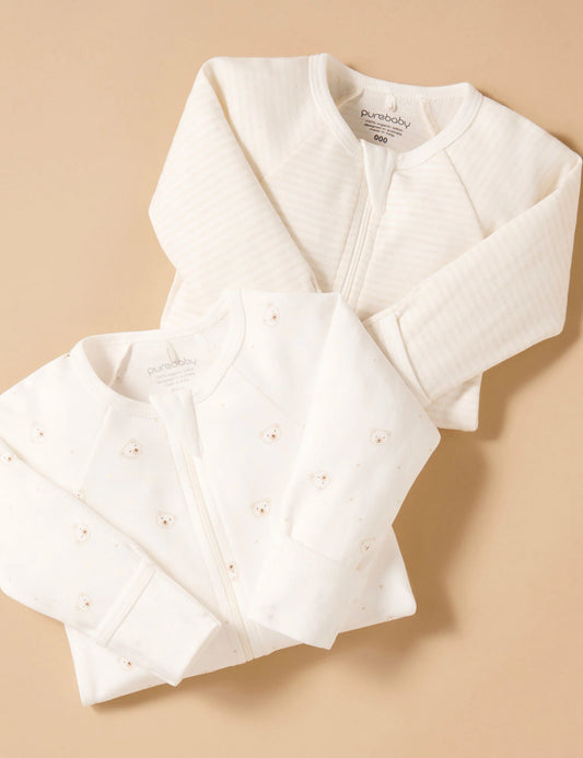 Zip Growsuit 2pk - Vanilla Bears