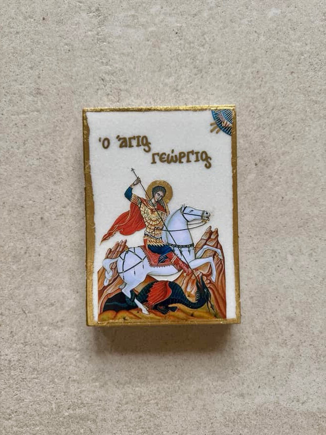 St. George Icon - White Marble