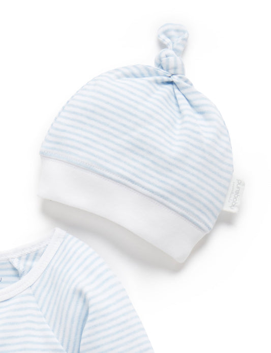 Premmie Zip Growsuit & Beanie Set - Blue Stripe