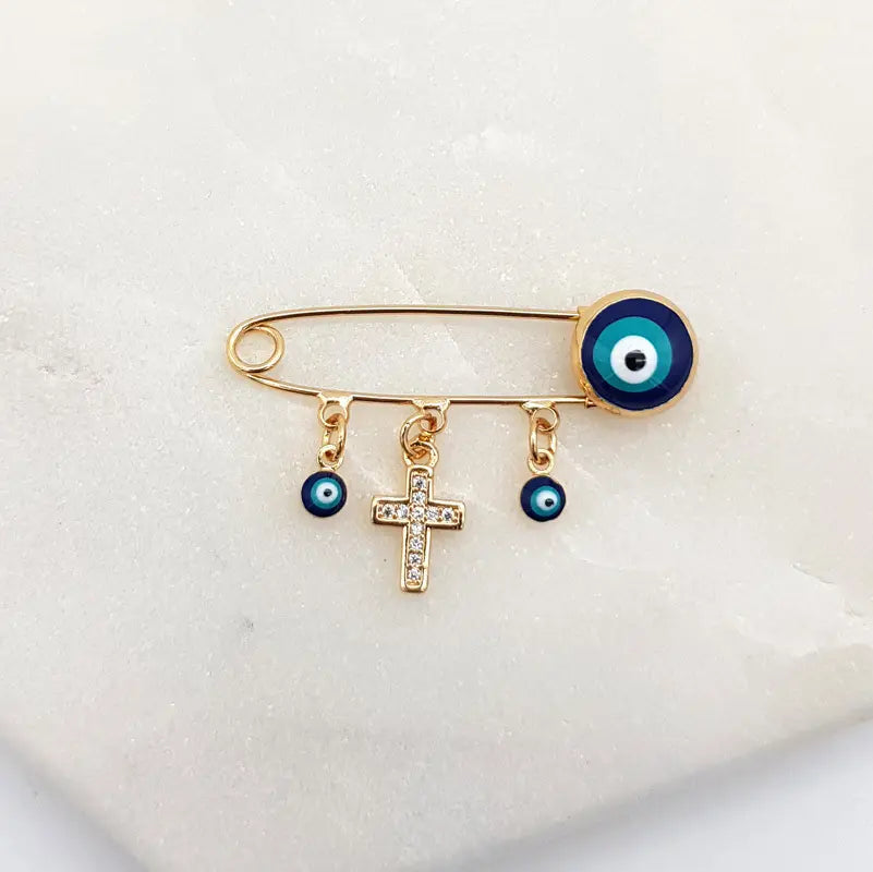 Baby Protection Pin - Mati & Cross Gold