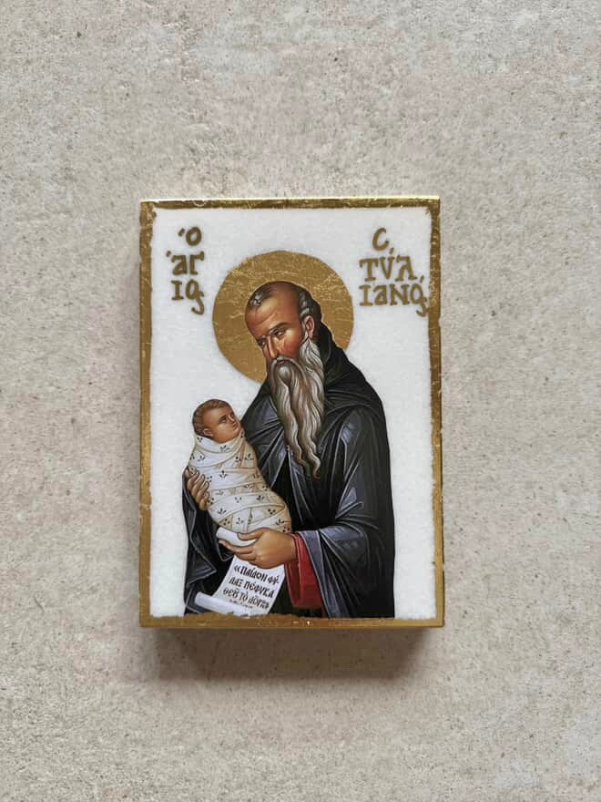 St. Stylianos Icon - White Marble