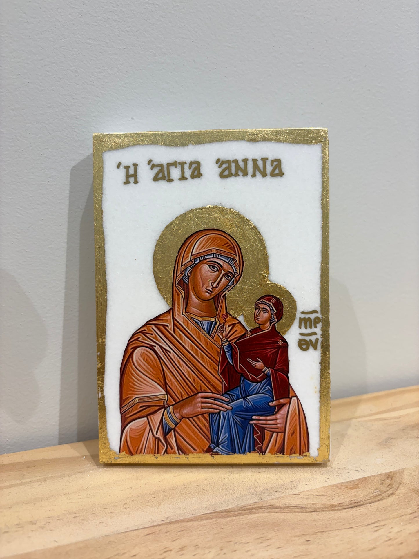 St. Anna Holding Baby Mary - White Marble