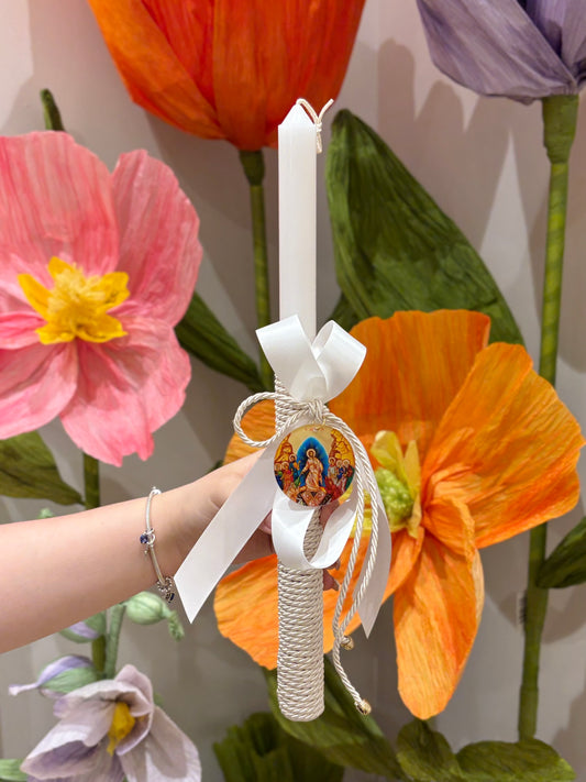 Anastasi Icon Ivory & White Greek Easter Candle/Lambatha