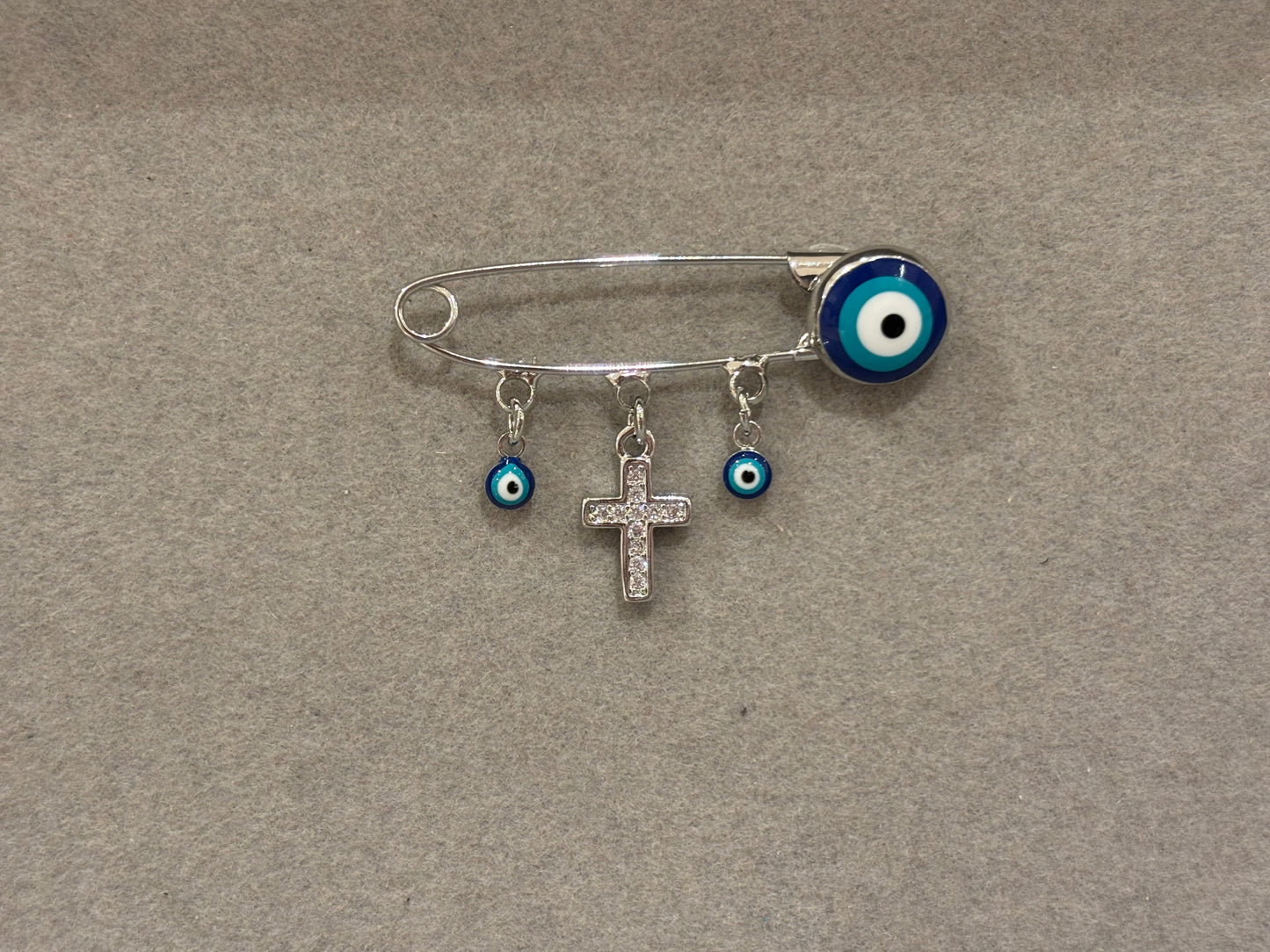 Baby Protection Pin - Mati & Cross Silver