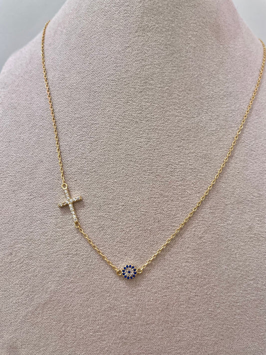 Eye & Cross Necklace - Gold