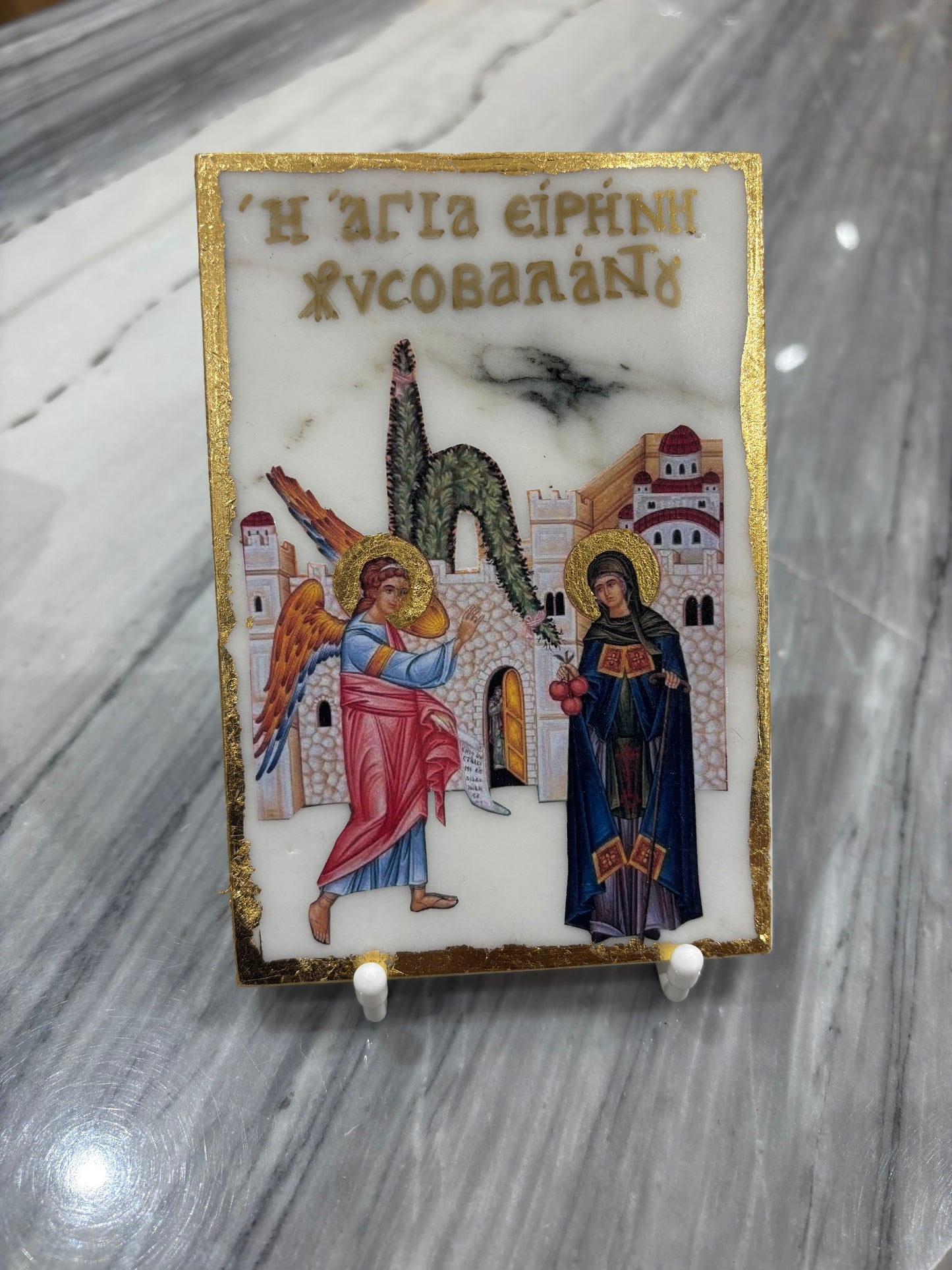 St. Irene Icon - White Marble