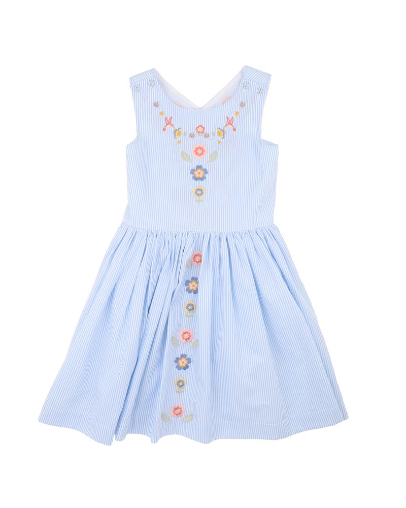 Songbird Stripe Embroidered Cross Back Dress