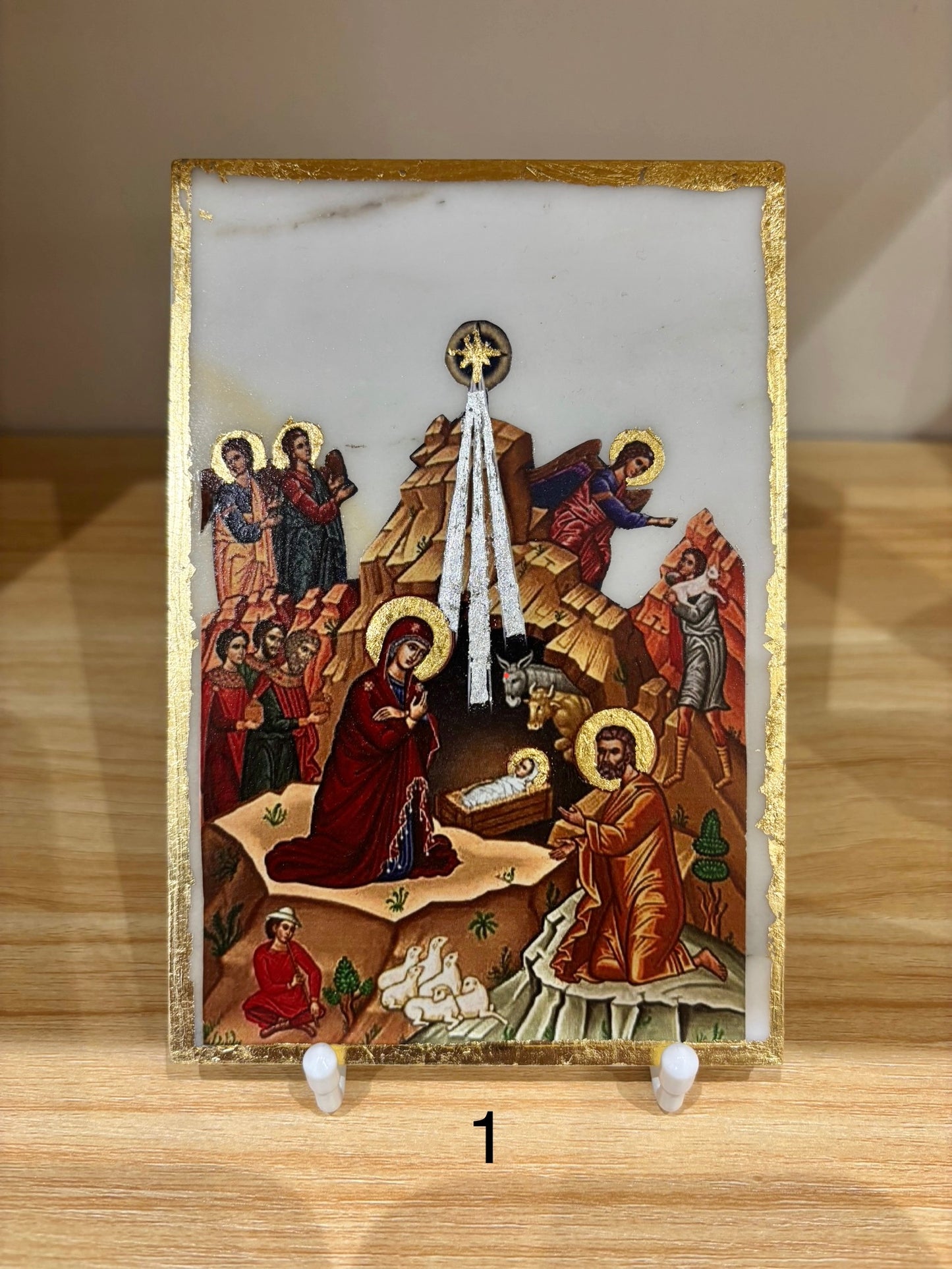 Nativity of Christ Icon - White Marble