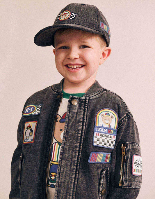 Black Knit Denim Patches Jacket