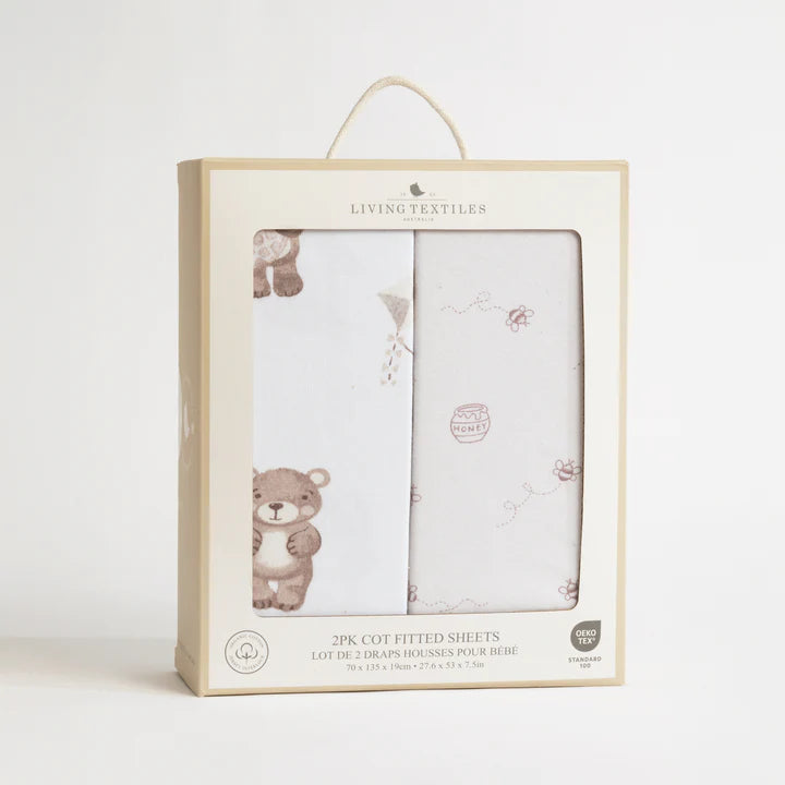 Fitted Cot Sheets 2pk - Cuddly Bear