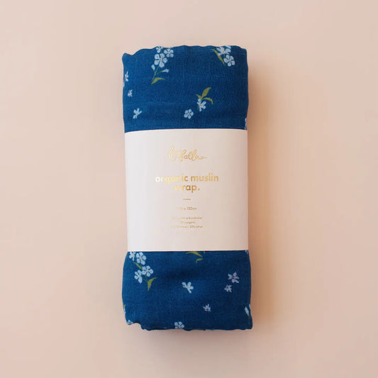 Organic Muslin Wrap Swaddle Box Set - Forget-Me-Not Navy & Delphinium