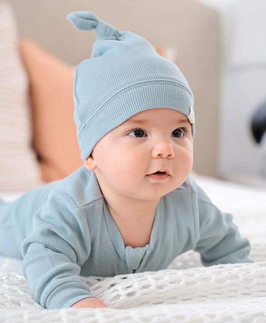 Organic Cotton Waffle Beanie - Dusk Blue
