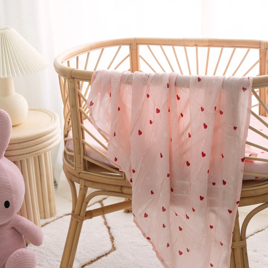 Organic Muslin Wrap Swaddle - Little Hearts