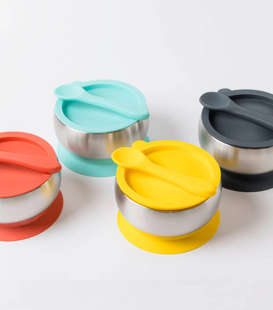 18/8 Stainless Steel Feeding Bowl with Silicone Suction Base, Lid & Spoon - Mint