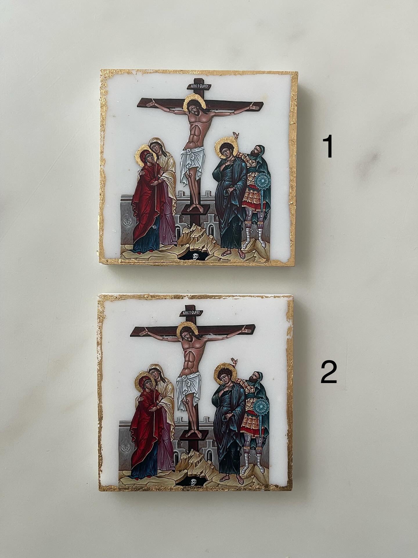 Jesus on the Cross Icon - White Marble