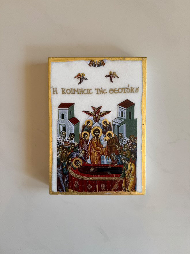 Dormition of the Theotokos Icon- White Marble