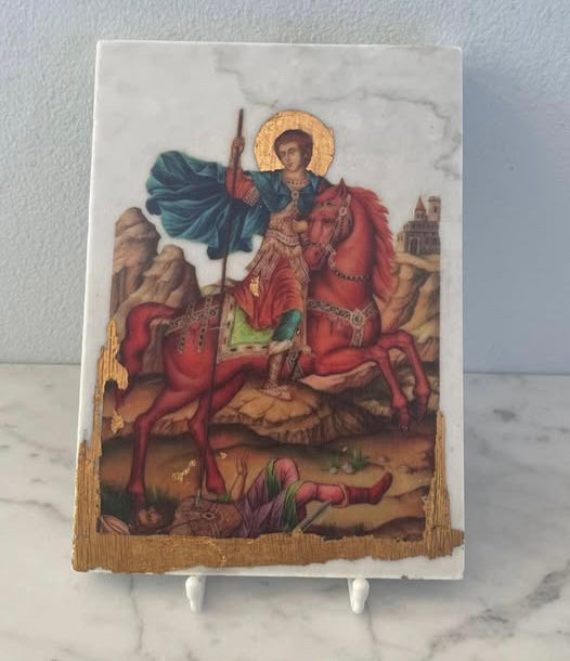 St. Dimitrios Icon - White Marble