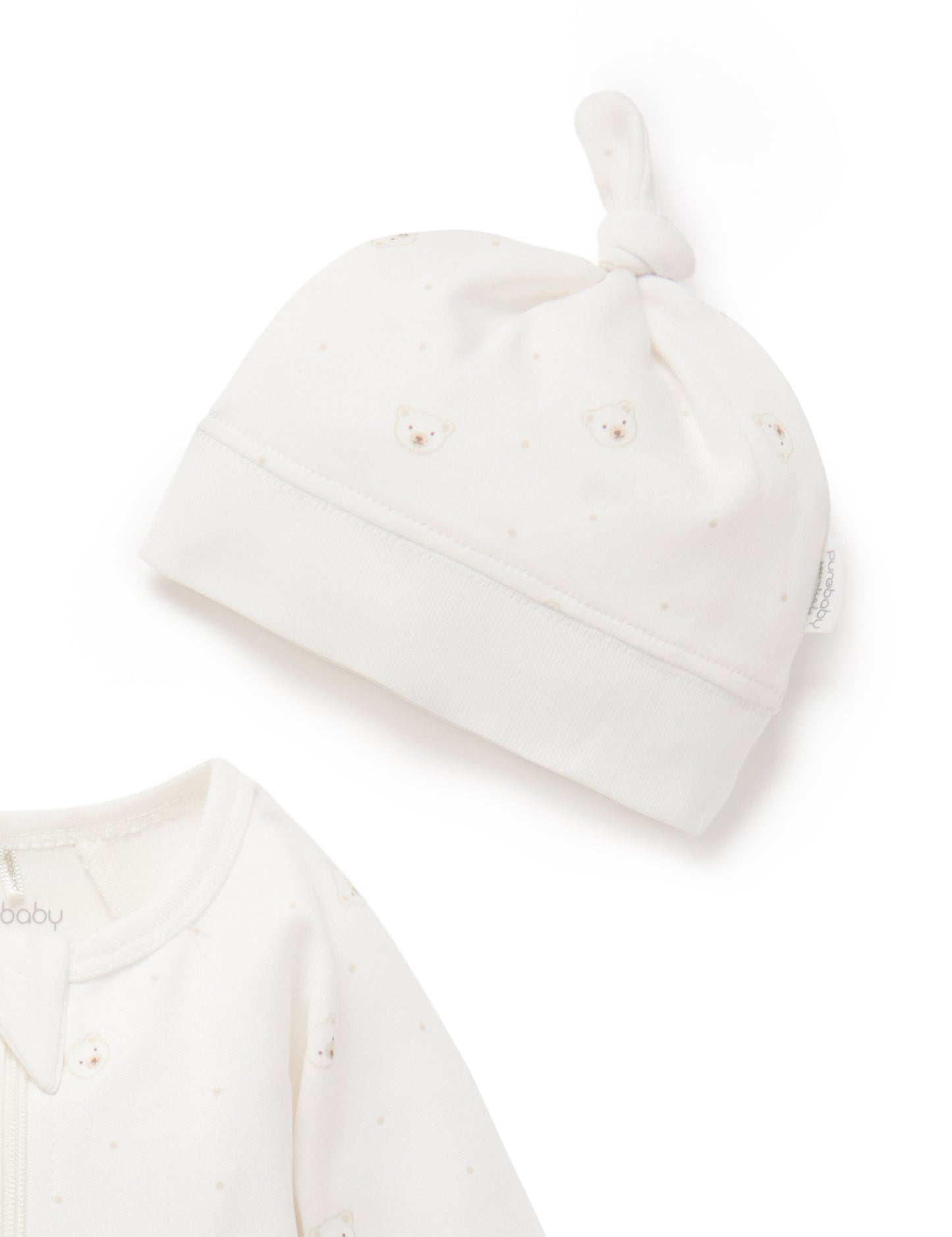 Premmie Zip Growsuit & Beanie Set - Vanilla Bear