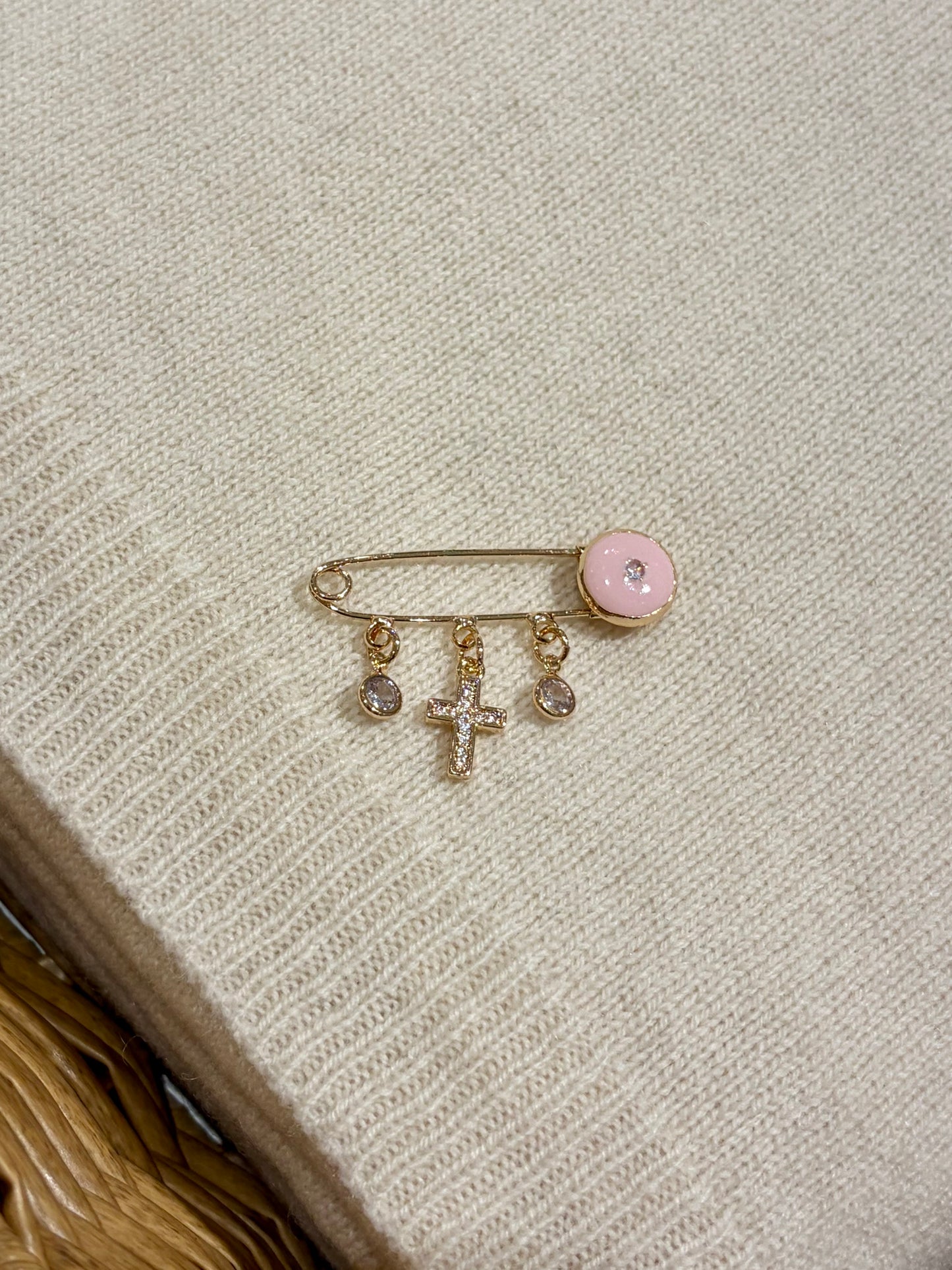 Baby Protection Pink/Gold Cross Pin