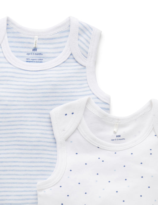 Singlet Bodysuit 2pk - Blue Stripe/Spot