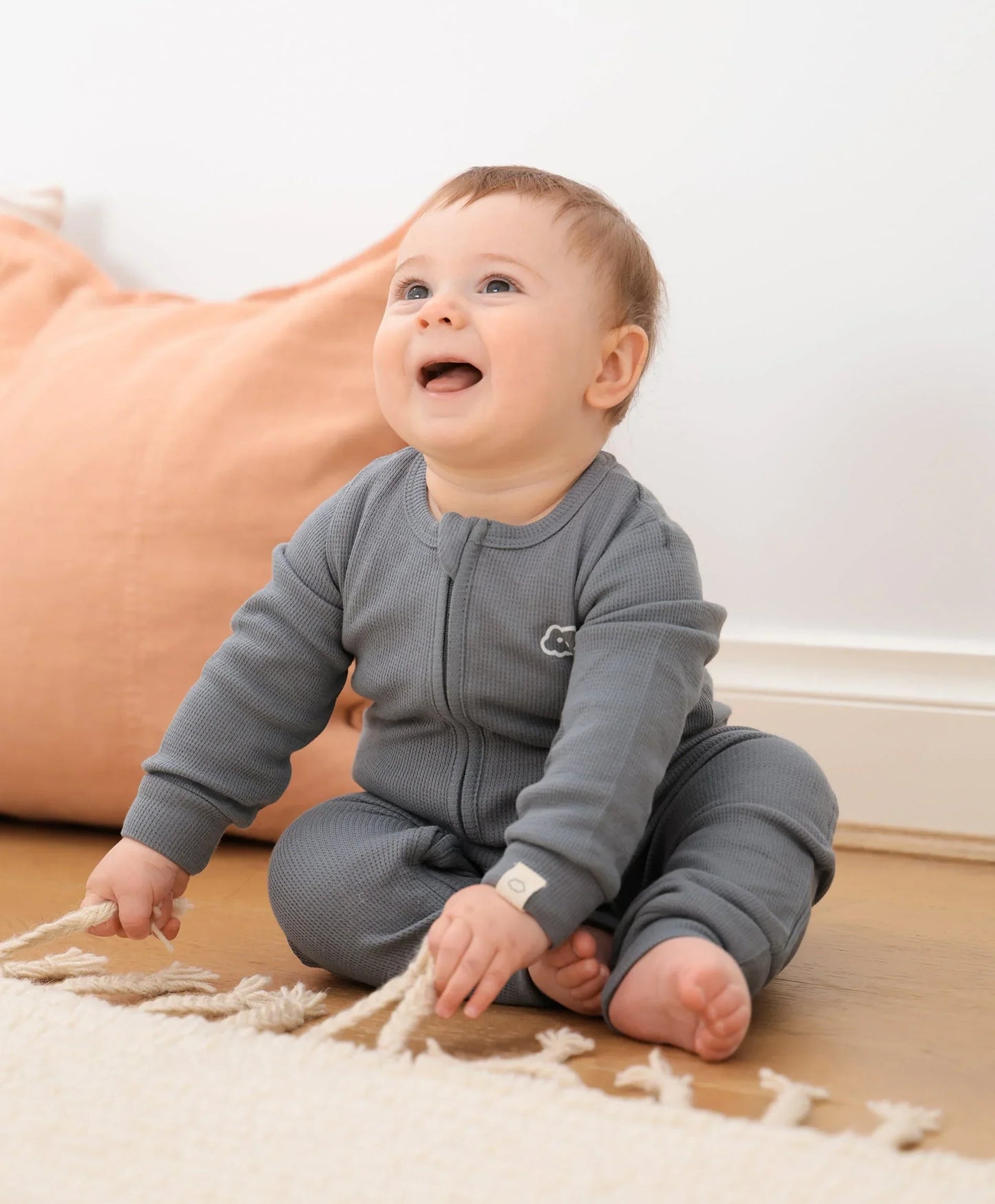Organic Cotton Waffle Growsuit - Charcoal Blue