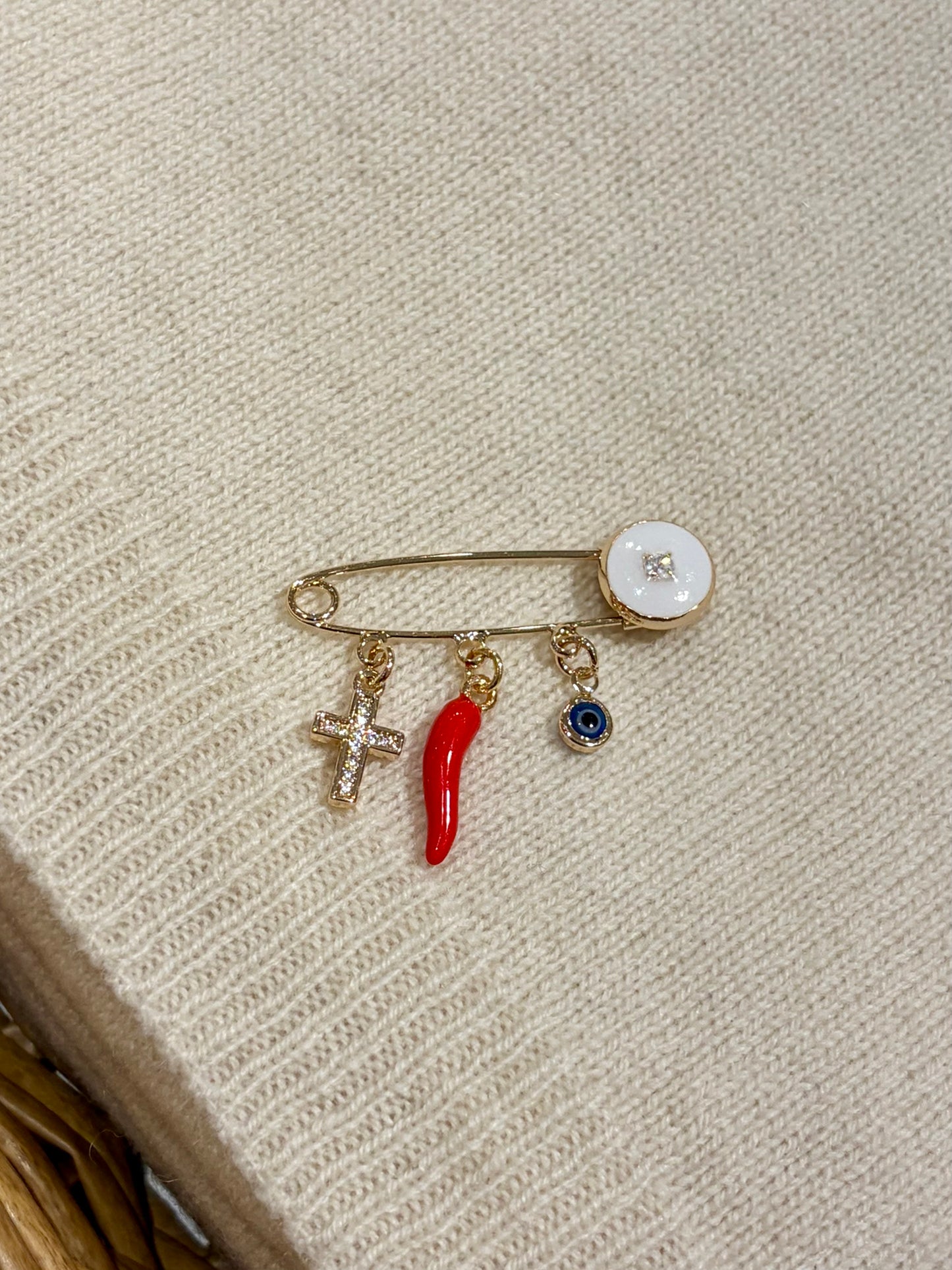 Baby Protection Cornicello Gold Cross Pin