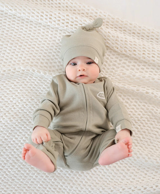 Organic Cotton Waffle Beanie - Sage