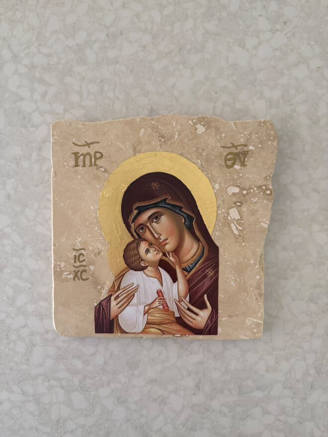 Glykophilousa Icon - Honed Travertine Stone