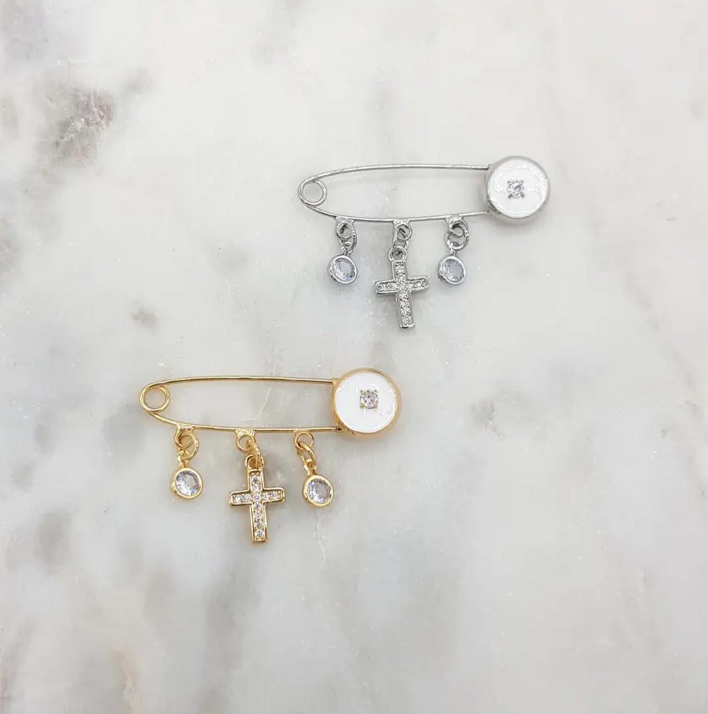 Baby Protection Pin White Cross Charm