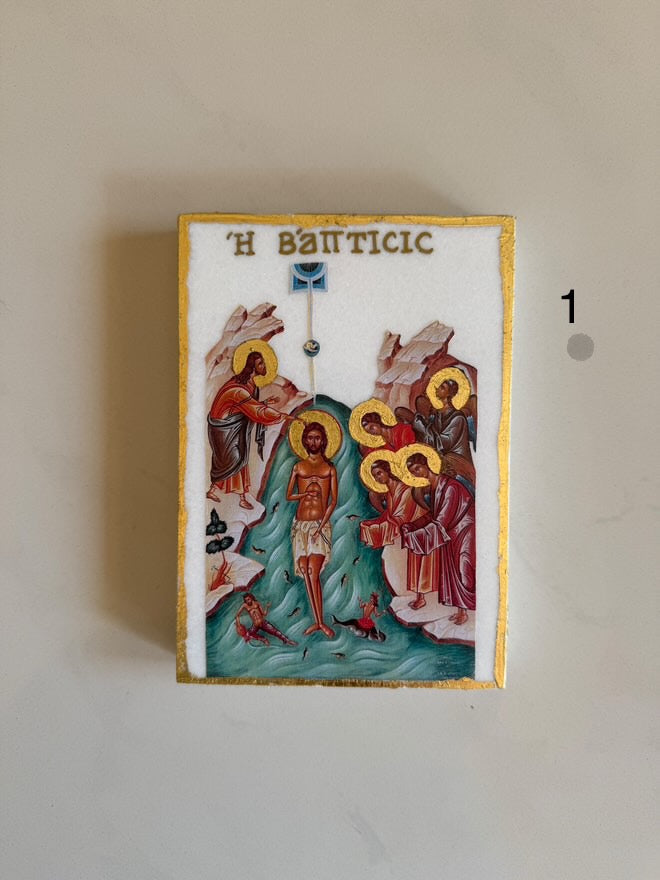 Baptism of Christ Theophania Icon - White Marble