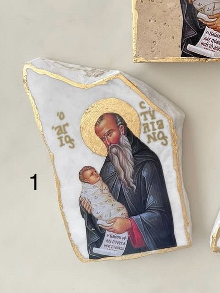St. Stylianos Icon - White Marble