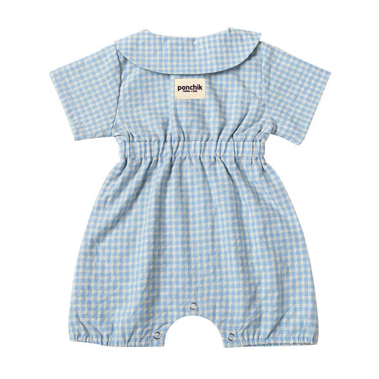 Collared Gingham Romper - Baby Blue - 2Y