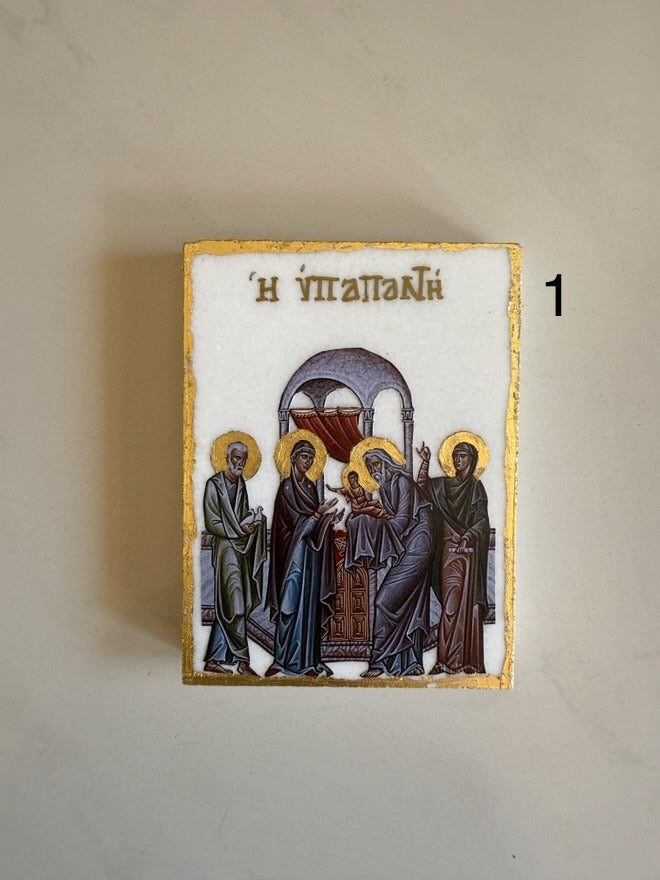 Presentation of Christ to the Temple Icon - White Marble