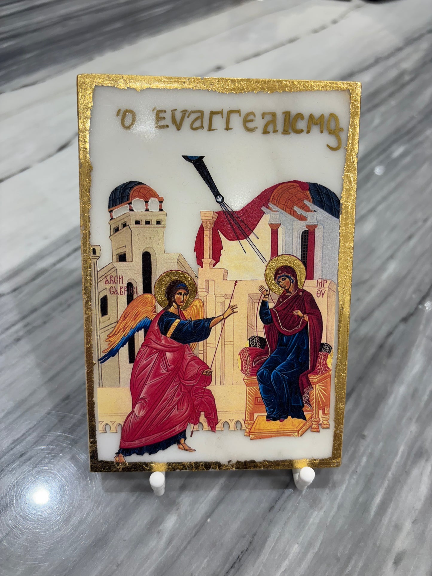 The Annunciation Icon - White Marble