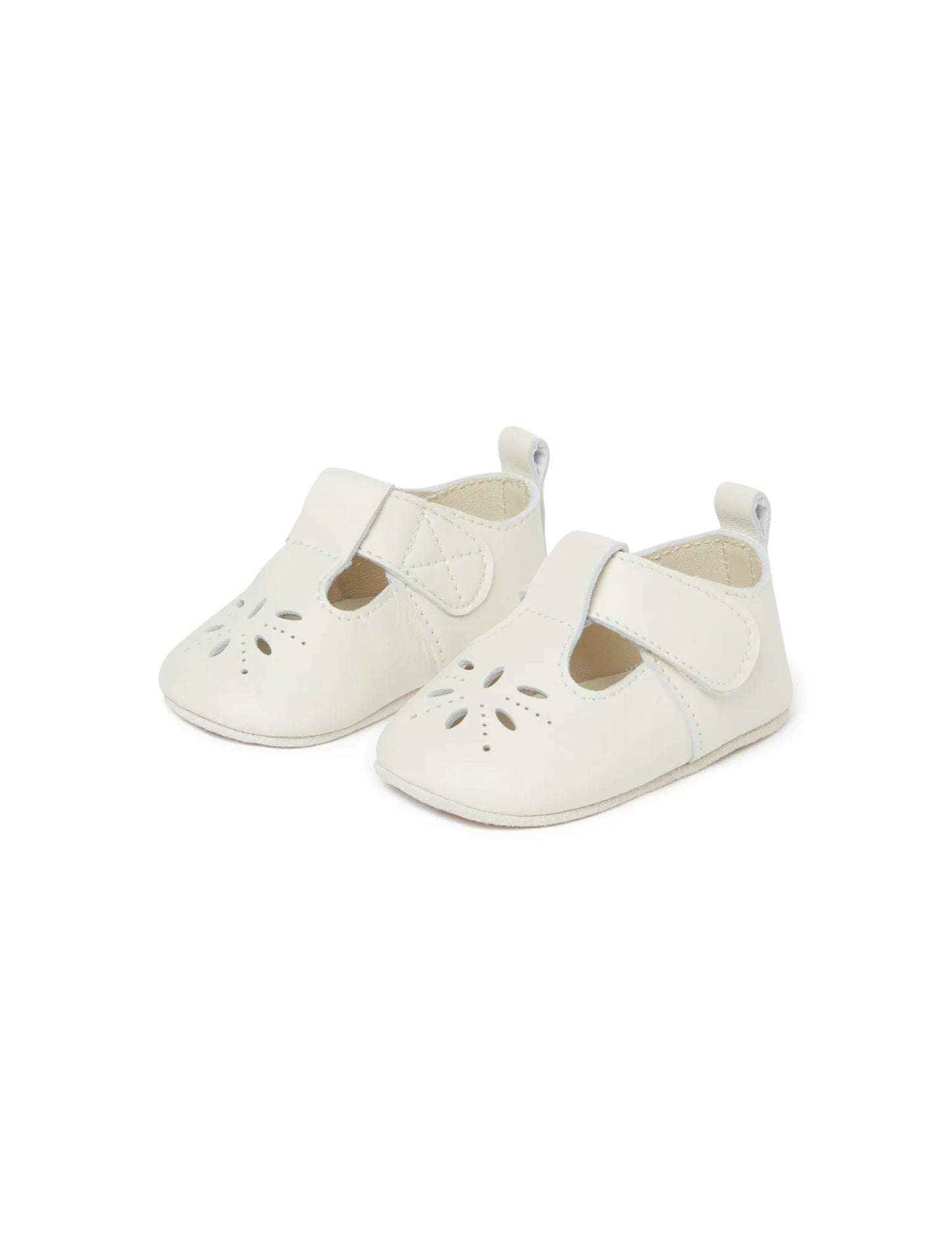 Leather Pre-Walker Eyelet T-Bars - White