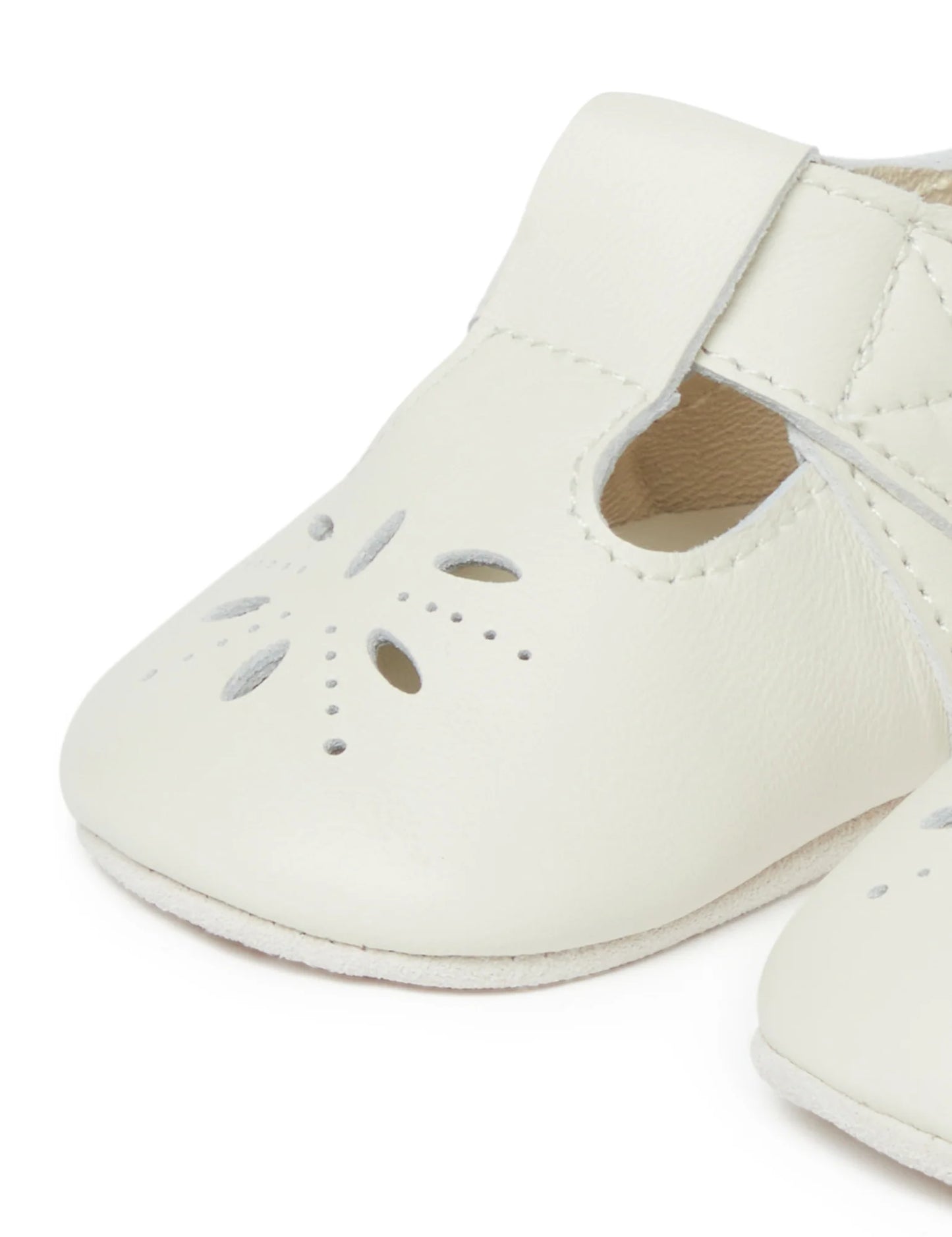 Leather Pre-Walker Eyelet T-Bars - White