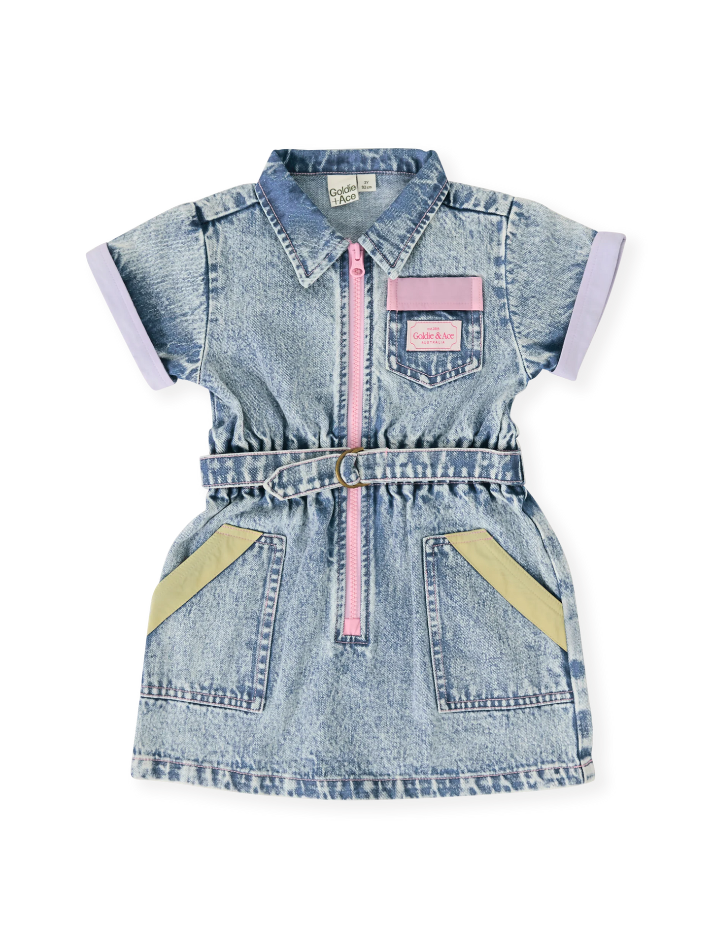 Piper Denim Belted Dress - Pastel Pop