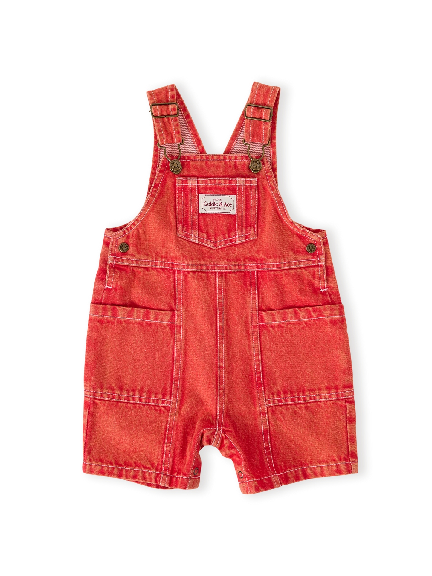 James Vintage Washed Denim Pocket Overalls - Apple Red