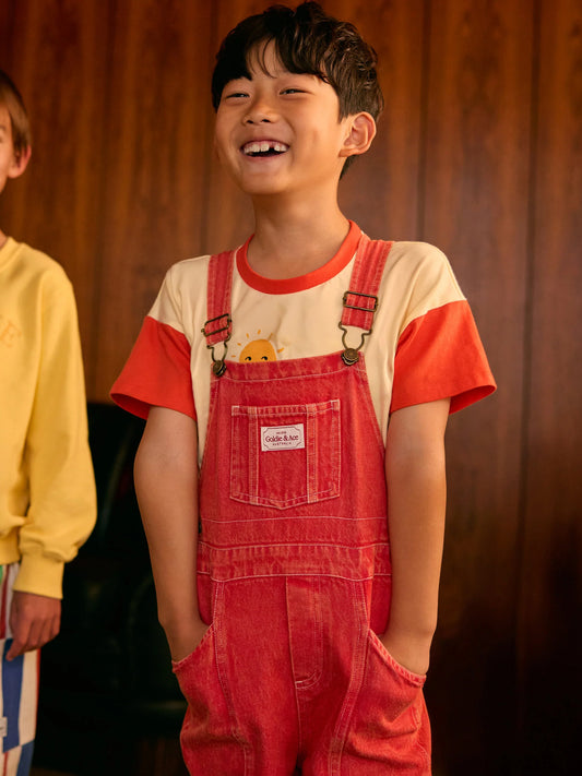 James Vintage Washed Denim Pocket Overalls - Apple Red