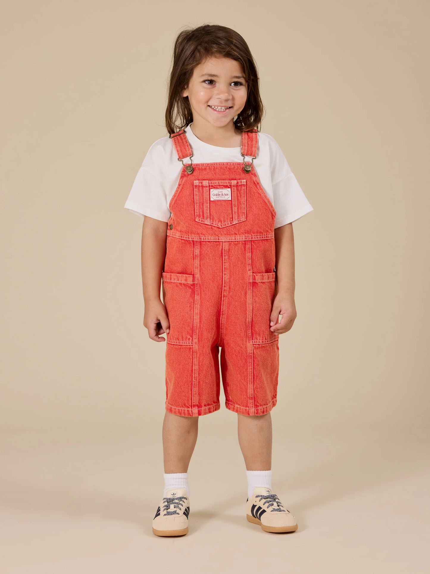 James Vintage Washed Denim Pocket Overalls - Apple Red
