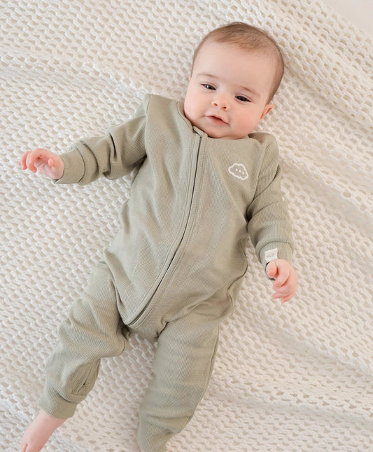 Organic Cotton Waffle Growsuit - Sage Green