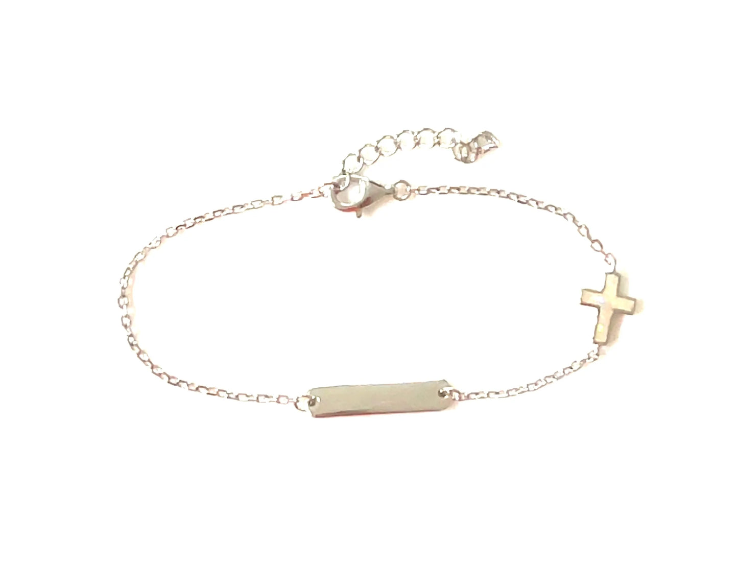 White Opalite Cross Children’s Bracelet with Tag
