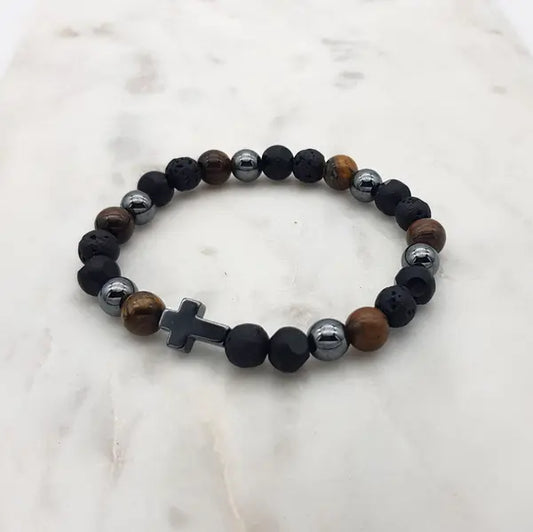 Stone Cross Brown/Black Bracelet