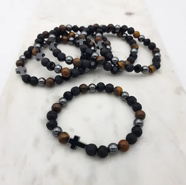Stone Cross Brown/Black Bracelet