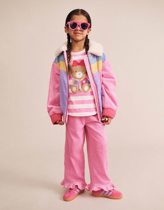 Colour Block Cord Jacket Pink - Berry