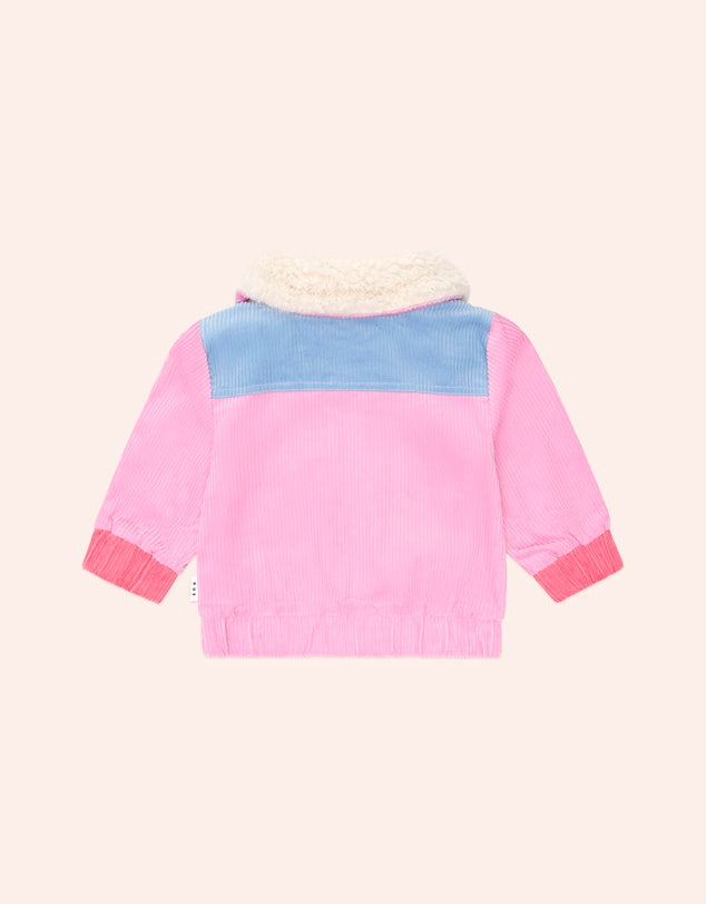 Colour Block Cord Jacket Pink - Berry
