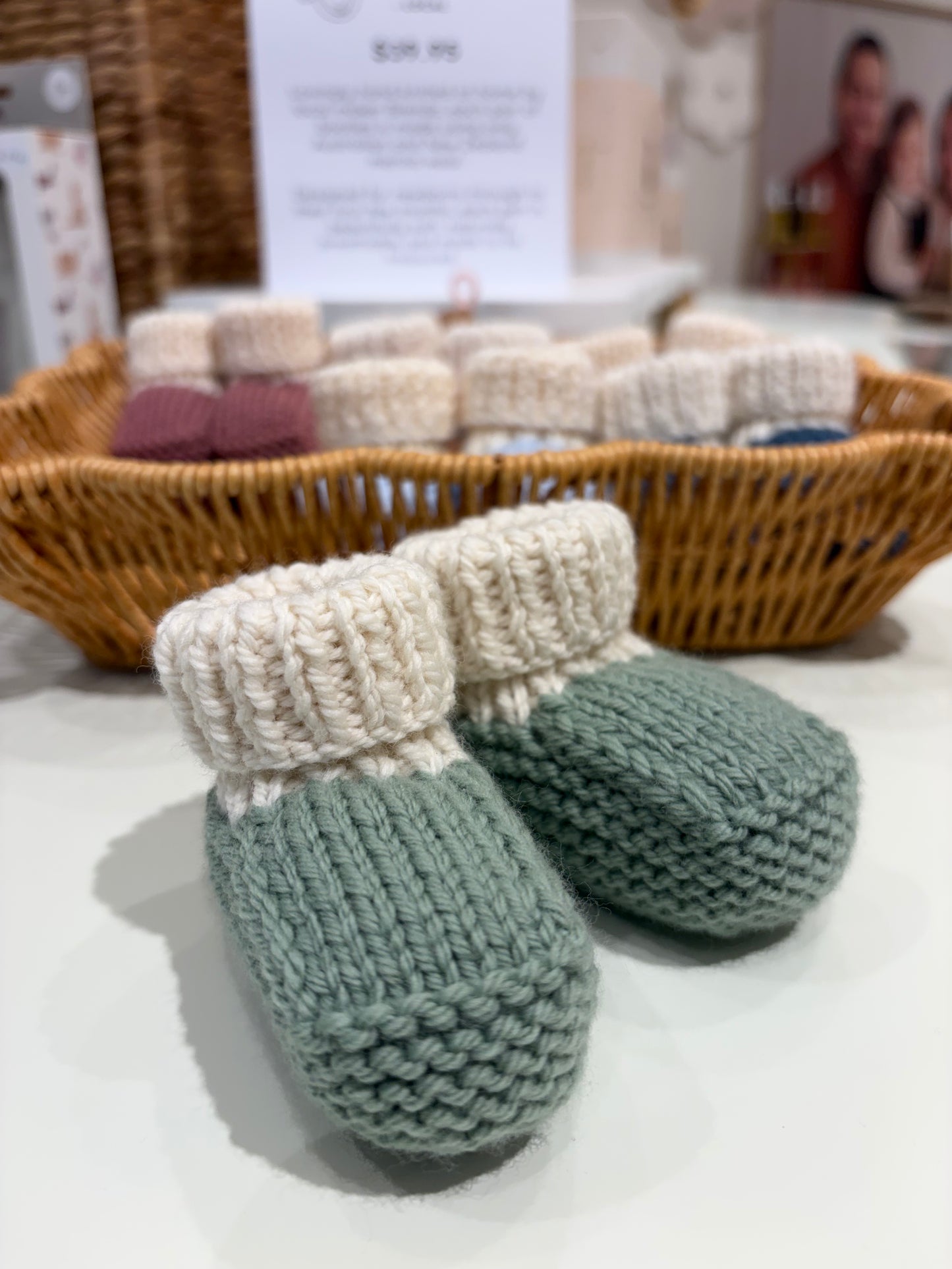 Locally Hand Knitted Aus/NZ Merino Booties - Sage