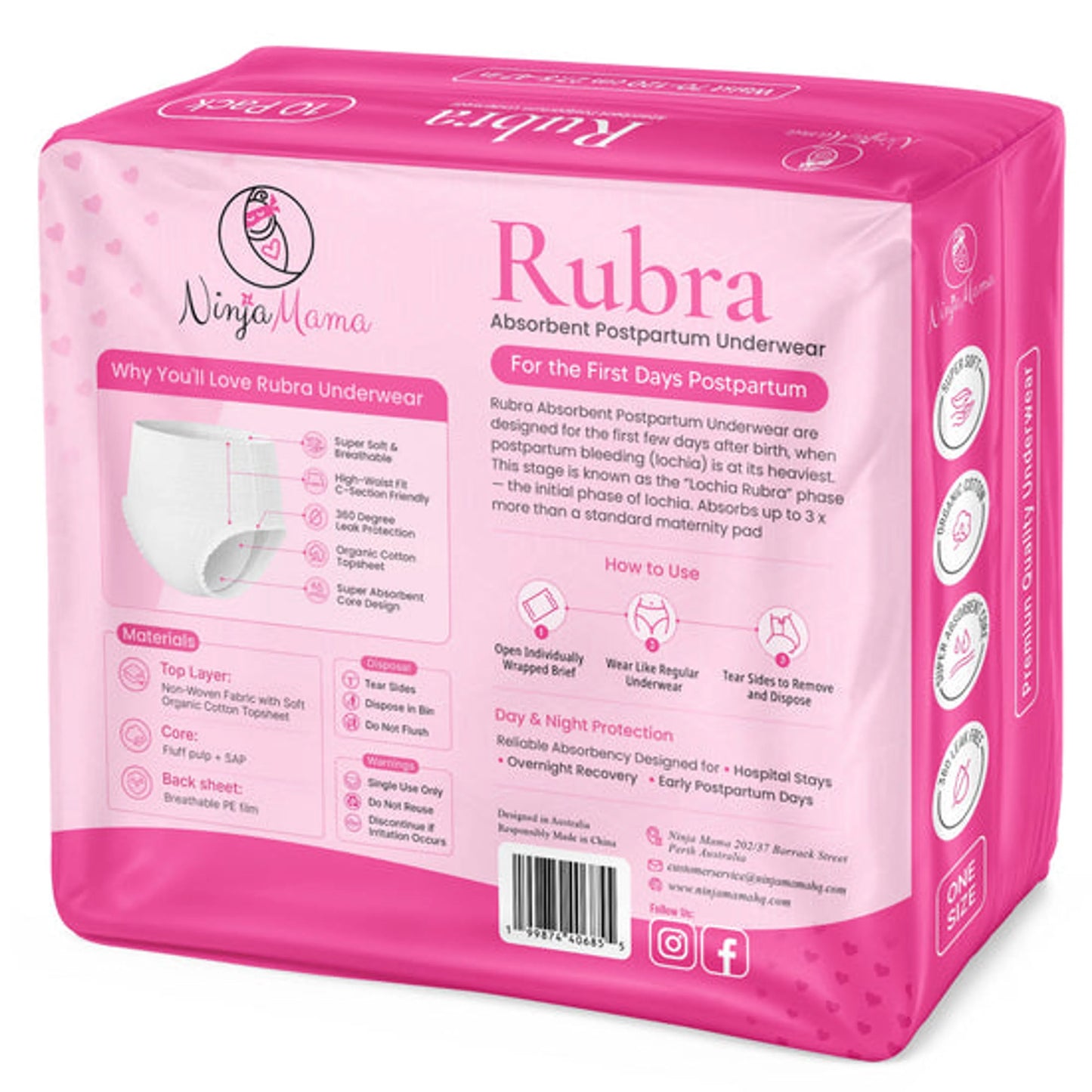 Rubra® Disposable Absorbent Postpartum Underwear With Organic Cotton 10pk